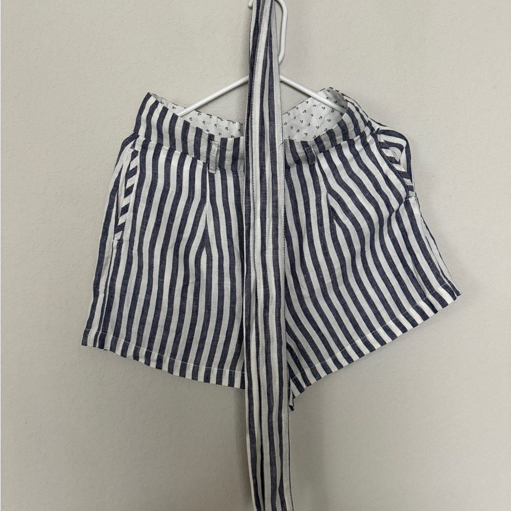 Cynthia Rowley Navy and White Vertical Stripe Linen Shorts